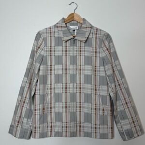 Apara Plaid Zip-Up Collared Jacket Gray Beige Retro Minimalist Style size 36